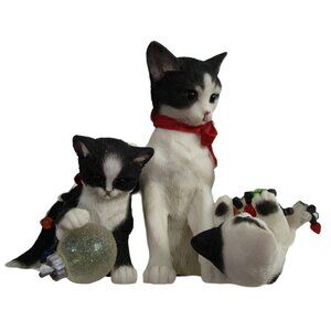 Lenox Taking Down The Tree Cat Figurine Mamma Two Kittens Christmas Lights EUC